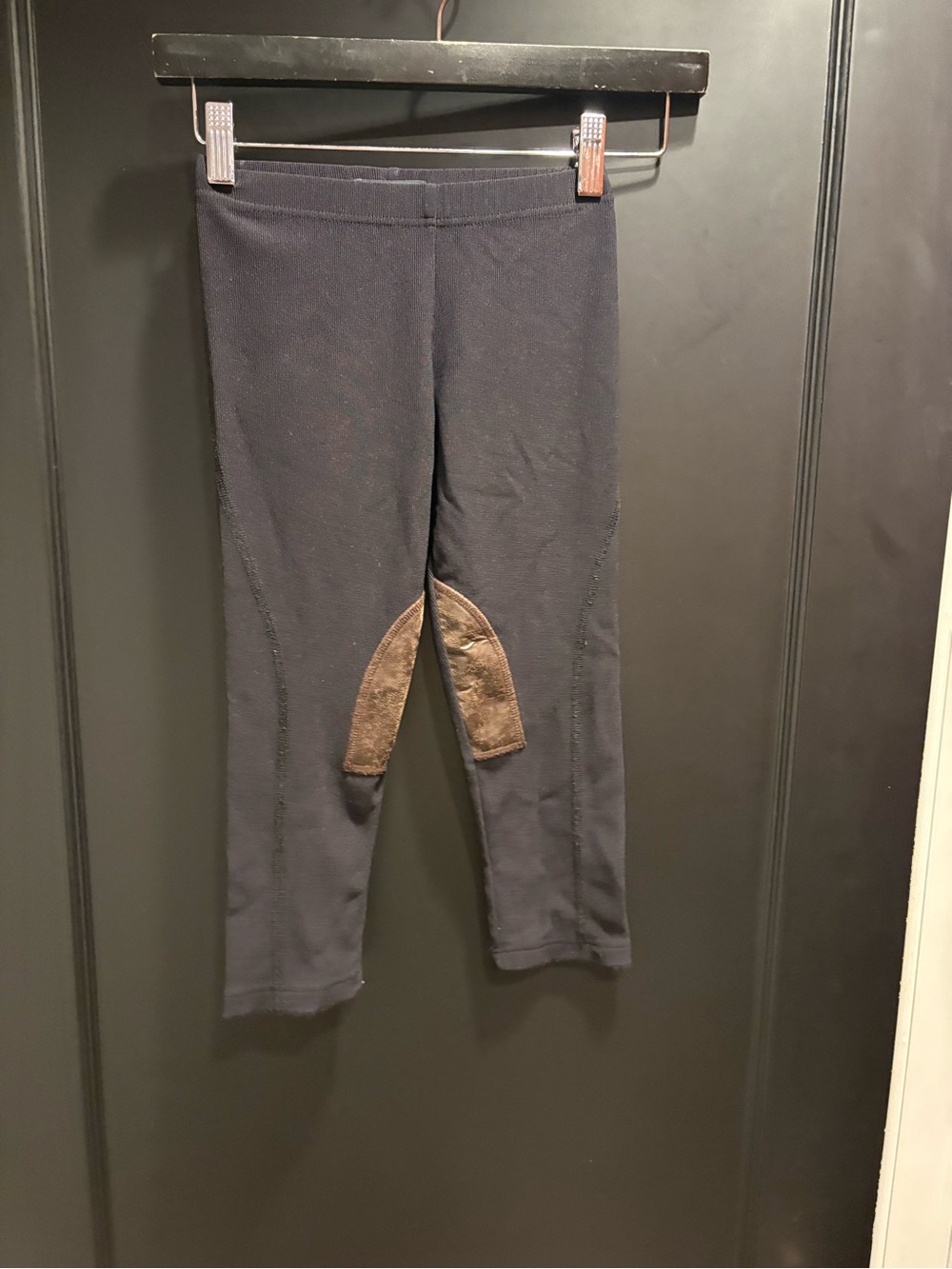 Girls equestrian Riding ribbed leggings Brown faux suede Patches Burberry size6